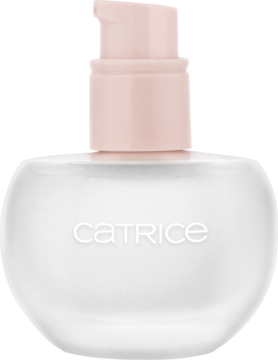 Baza pod makijaż Catrice Soft Blur Primer w przezroczystej butelce z różową pompką, widok z przodu.