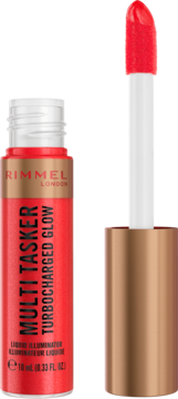 Róż rozświetlający Rimmel Multi Tasker Turbocharged Glow, odcień Main Character, z wyjętym aplikatorem.