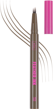 Precyzyjny brązowy pisak do brwi Feather Ink z poczwórną końcówką, widok frontalny.