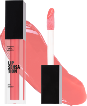 Błyszczyk Wibo Lip Sensation, koralowy, z aplikatorem na tle smug. Nawilżająca formuła.