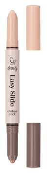 Dwustronny Lovely Easy Slide contour stick do modelowania twarzy, odcienie beżu i brązu, otwarte skuwki.