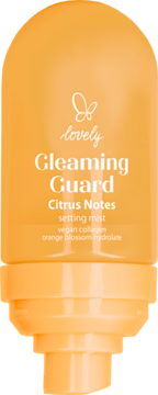 Pomarańczowa mgiełka utrwalająca Lovely Gleaming Guard Citrus Notes z wegańskim kolagenem, ujęcie z przodu.
