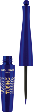 Niebieski eyeliner tubingowy Bourjois Liner Pinceau ze złotymi napisami, otwarty, z aplikatorem 1,5 mm.
