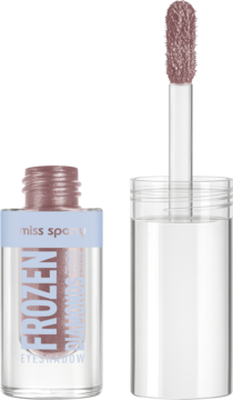 Miss Sporty Frozen Diamonds płynny cień do powiek, różowo-fioletowy, z aplikatorem wyjętym z butelki.