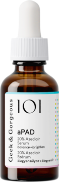 Geek & Gorgeous 101 aPAD 20% Azeclair Serum, brązowa butelka z zakraplaczem, na równowagę i blask skóry.