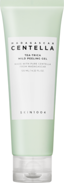 SKIN1004 Tea-Trica Mild Peeling Gel w jasnozielonej tubie z białą nakrętką, widok z przodu, 125 ml.