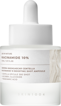 Biała butelka SKIN1004 Niacinamide 10% Ampoule z zakraplaczem, frontalny widok. Redukuje pory i rozjaśnia.