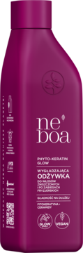 Ne'boa Phyto-Keratin Glow wygładzająca odżywka do włosów po keratynowym prostowaniu, butelka fuksja, widok z przodu.