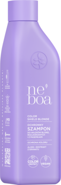 Liliowy szampon ne'boa Color Shield Blonde z Aloe+Granatem, widok z przodu. Ochrona koloru dla włosów blond.