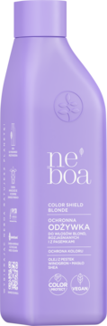 Fioletowa butelka Neboa Color Shield Blonde Ochronna Odżywka do włosów blond i rozjaśnianych, widok z przodu.