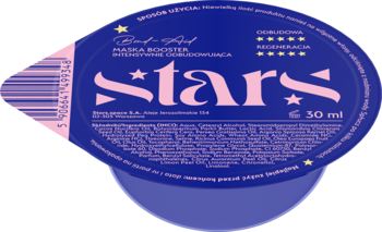 Niebieskie wieczko kremu Stars 50 ml z różowym napisem i pięcioma złotymi gwiazdkami, widok z góry.