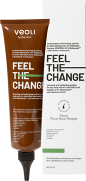 Peeling Veoli Botanica Feel The Change do skóry łojotokowej w brązowej tubce z aplikatorem.