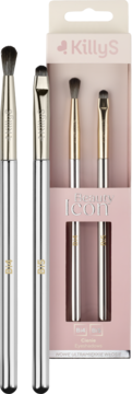 KillyS Beauty Icon zestaw dwóch pędzli do cieni: jeden w różowym opakowaniu, drugi obok. Srebrne uchwyty.
