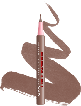 NYX Lip Lingerie Lip Lock, wodoodporna konturówka do ust w odcieniu brązowego nude, z rozmazanym swatch’em.