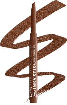 NYX Epic Inky Stix Kinetic Copper, metaliczny eyeliner w sztyfcie, z bliska, z brązowo-złotymi smugami.