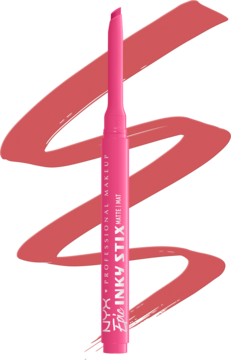 Matowy eyeliner w sztyfcie NYX Epic Inky Stix Pixel Pink z wysuniętą końcówką i smugą koloru.