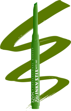 Zielony matowy eyeliner w sztyfcie NYX Epic Inky Stix On-Lime, z wysuniętym rysikiem, widok z przodu.