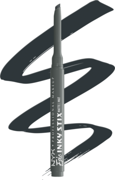 Matowy eyeliner NYX Epic Inky Stix Off-Grid Grey, sztyft ze skośną końcówką, ujęcie pionowe.