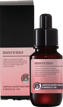 Moremo Ampoule Water Treatment Miracle 100, ciemna butelka z pipetą, różowa etykieta, z pudełkiem.