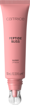 Catrice Peptide Bliss Glossy Lip Balm 10ml, różowa tubka z przezroczystym aplikatorem, widok z przodu.