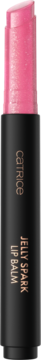 Catrice Jelly Spark Lip Balm 020 Twinkle Boss, delikatnie różowy z brokatem, czarna tubka, widok z przodu.