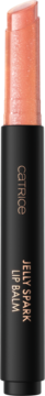 Catrice Jelly Spark Lip Balm 030 Glitter BAE, brzoskwiniowy z brokatem, otwarty, w czarnej tubie.