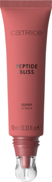 Różowy balsam do ust Catrice Peptide Bliss Glossy Lip Balm 10ml, z peptydami, widok z przodu, z aplikatorem.