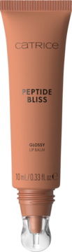 Catrice Peptide Bliss Glossy Lip Balm, brzoskwiniowa tubka z przezroczystym aplikatorem, widok z przodu.