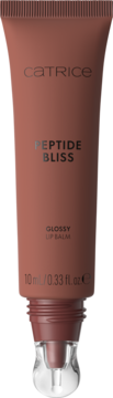 Catrice Peptide Bliss Glossy Lip Balm 050 w różowej tubce, widok z przodu, z aplikatorem.