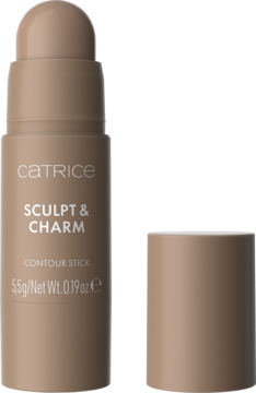 Beżowy sztyft do konturowania Catrice Sculpt & Charm, z widocznym kremowym wkładem i zdjętą nakrętką.