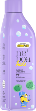 Fioletowy żel pod prysznic dla dzieci Neboa Kids Słodkie Jabłuszko z Minions, widok z przodu.