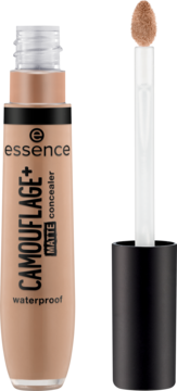 Beżowy korektor Essence Camouflage+ Matte Waterproof z aplikatorem, widok z przodu, na jasnym tle.