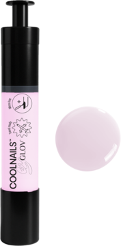 Lakier COOLNAILS by GLOV Blushing Hour w jasnoróżowym penie. Obok widoczna błyszcząca kropla lakieru.