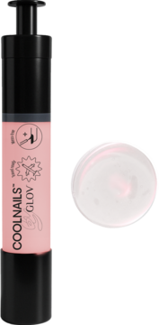 Różowy lakier-kuracja COOLNAILS by GLOV Rose Quartz Active Pen, butelka z pompką i otwarty słoiczek.