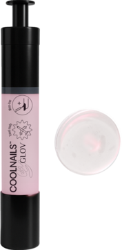 Pionowo ustawiony różowo-czarny pen COOLNAILS by GLOV 103 Rose Quartz Active Pen z pompką i próbką lakieru.