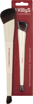 KillyS Żurawska dwustronny pędzel 01 CREAM FORMULAS do makijażu kremowego, jasny trzonek, ciemne włosie, z opakowaniem.