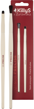 KillyS x Żurawska 07&08 Precise, zestaw 2 pędzli precyzyjnych, beżowe trzonki, czarne włosie, w czerwonym opakowaniu.