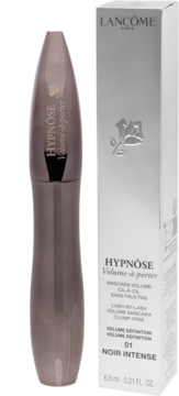 Tusz do rzęs Lancôme Hypnôse Volume-à-porter 01 Noir Intense w ciemnoszarym opakowaniu z białym pudełkiem.