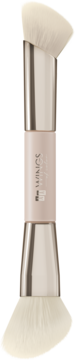 Dwustronny pędzel AA Wings of Color 2in1 do bronzera Wet & Powder, kremowe włosie, uchwyt różowe złoto. Pionowy widok.
