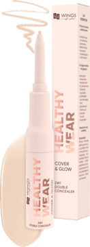 Beżowy korektor 2w1 Healthy Wear Wings, sztyft i płynny aplikator, z widocznym swatchem i opakowaniem.