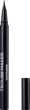 Czarny eyeliner Trouble Maker Outsider Liner w pisaku, otwarty, z widoczną cienką końcówką i zdjętą zatyczką.