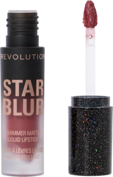 Otwarta pomadka Revolution Star Blur Moonlit Rose, matowa z efektem shimmer. Widoczny aplikator typu łezka w odcieniu różowo-brązowym.