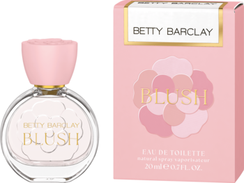 Betty Barclay Blush woda toaletowa 20ml, różowa butelka i pudełko z kwiatowym wzorem, widok z boku.