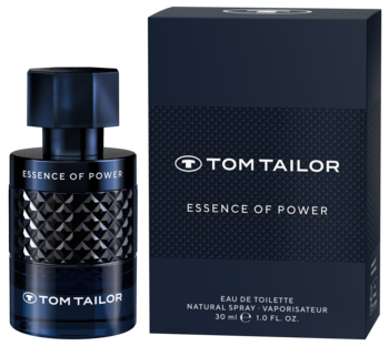 Tom Tailor Essence of Power woda toaletowa dla mężczyzn, butelka z reliefem i pudełko 30ml, widok z przodu.