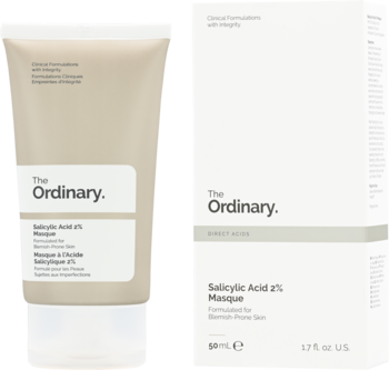 The Ordinary Salicylic Acid 2% Masque, biała tubka i karton, widok z przodu. Do skóry z niedoskonałościami.