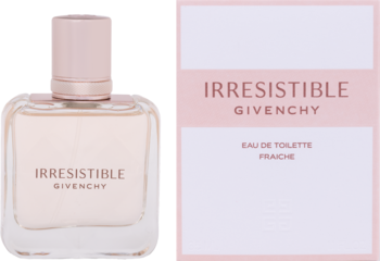 Woda toaletowa Givenchy Irresistible Fraiche: różowy flakon i jasnoróżowe pudełko, kwiatowo-piżmowo-owocowy zapach.