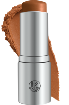 Tuli Labs Contour Terrakota Stick Sun Kiss w srebrnej tubie, z brązowym sztyftem i kremową smugą terakotowego konturu.