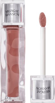 Błyszczyk Muzigae Mansion Icy Glow Tannin, w przezroczystej tubce, z wyciągniętym aplikatorem doe-foot.