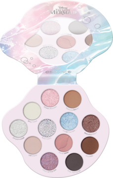 Otwarta paleta cieni Essence The Little Mermaid, 12 perłowych i matowych odcieni morza i zachodu słońca.