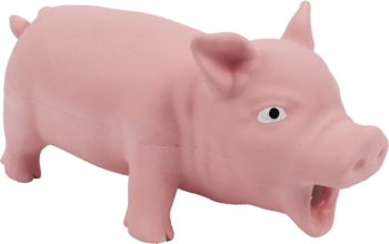 Eloy Zabawka Gumowa Świnka 20 cm dla psa, różowa, gumowa figurka świni z otwartym pyszczkiem, widok z boku.